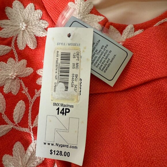 Nygard Blazer Jacket Dark Coral & Cream 3/4 Sleeve Hook Closure Size 14 P-NWT - Picture 3 of 8